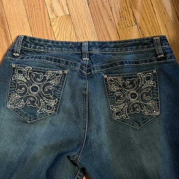Nine West Womens Denim Jeans Sz 14/32 Embellished Pockets Straight Leg Dark Wash - Picture 2 of 2